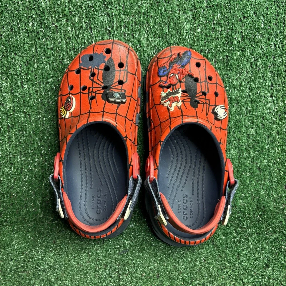 Crocs Classic All-Terrain Marvel Spiderman Web Graphic Clogs Red Junior Size J2